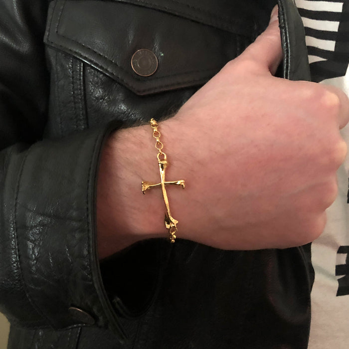Large Bone Cross Gold Bracelet