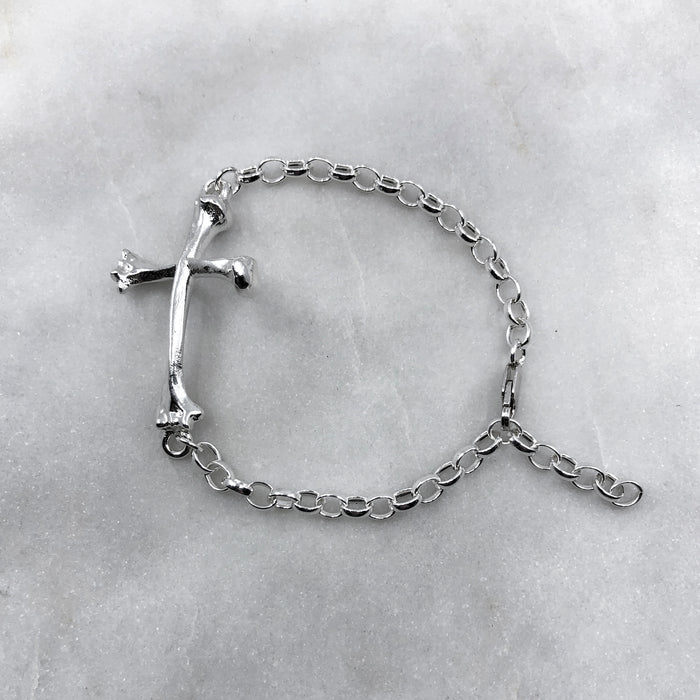 Large Bone Cross Silver Bracelet