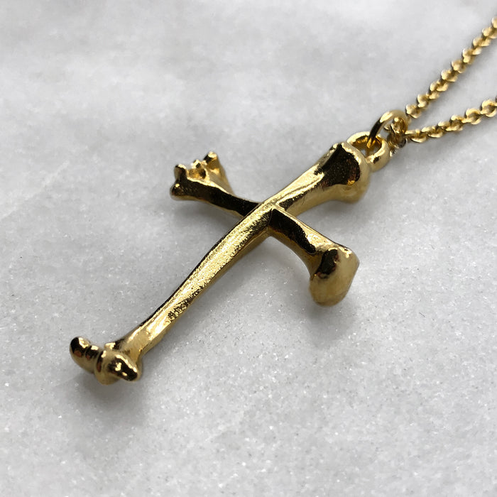 Large Bone Cross Gold Necklace