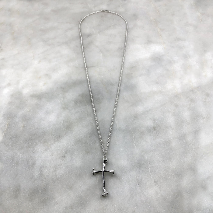Large Bone Cross Silver Necklace