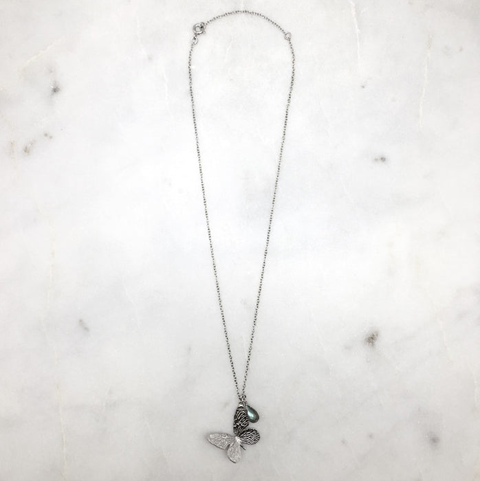 Medium Silver & Labradorite Butterfly Necklace