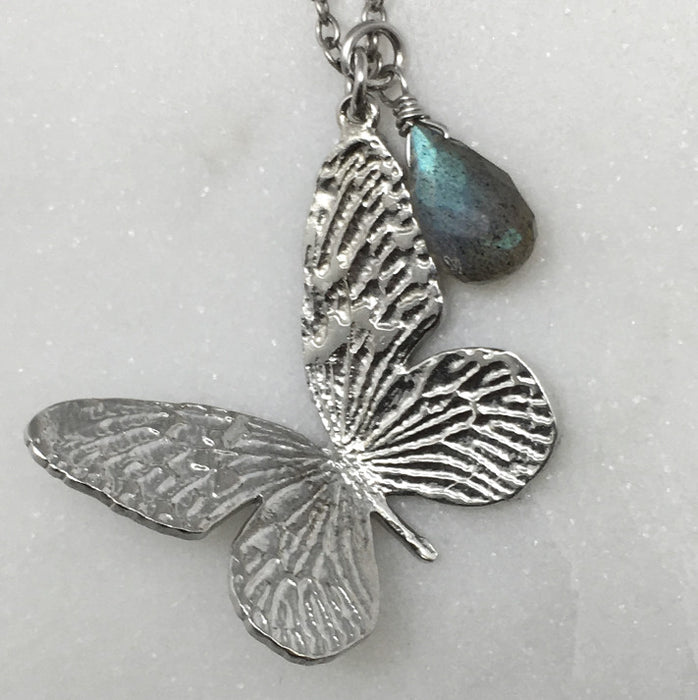 Medium Silver & Labradorite Butterfly Necklace