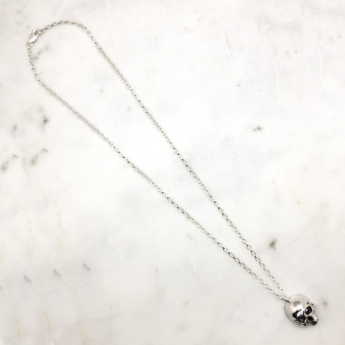 Large Jawless Silver Skull Necklace