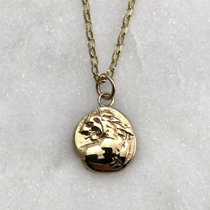 Solid 9k Gold Lion Coin Necklace