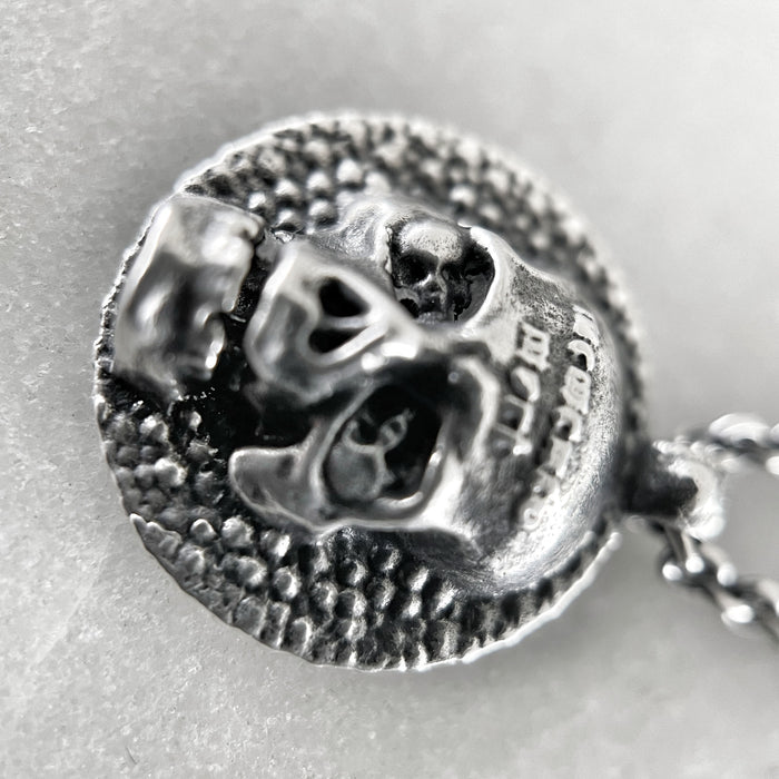 Memento Mori Oxidised Silver Skull Disc Necklace