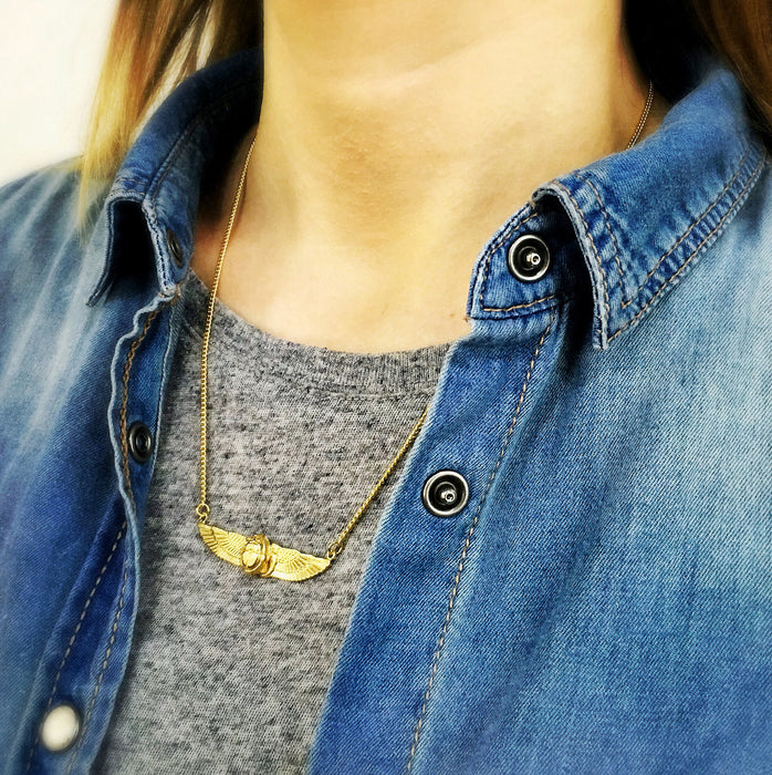 Small Gold Winged Scarab Beetle Necklace