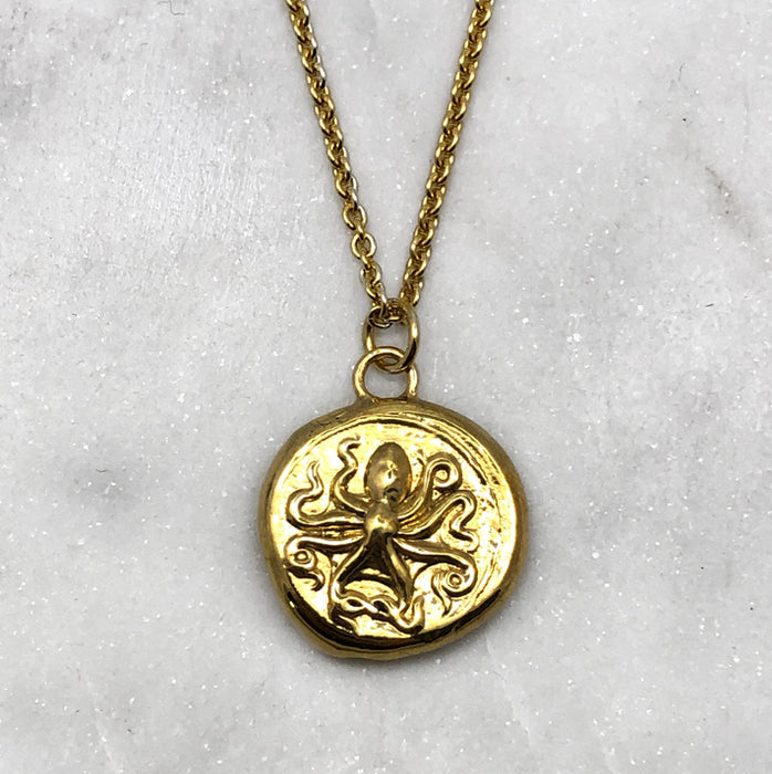 Octopus & Hare Gold Coin Necklace