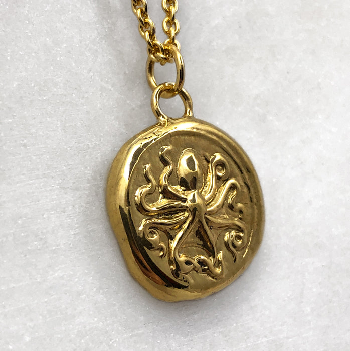 Octopus & Hare Gold Coin Necklace