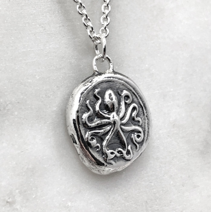 Octopus & Hare Oxidised Silver Coin Necklace