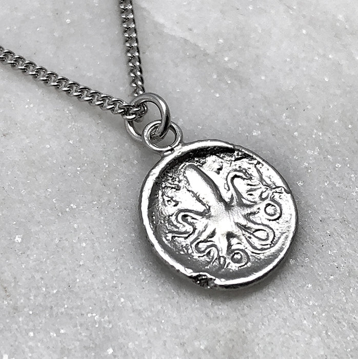 Silver Octopus Coin Necklace