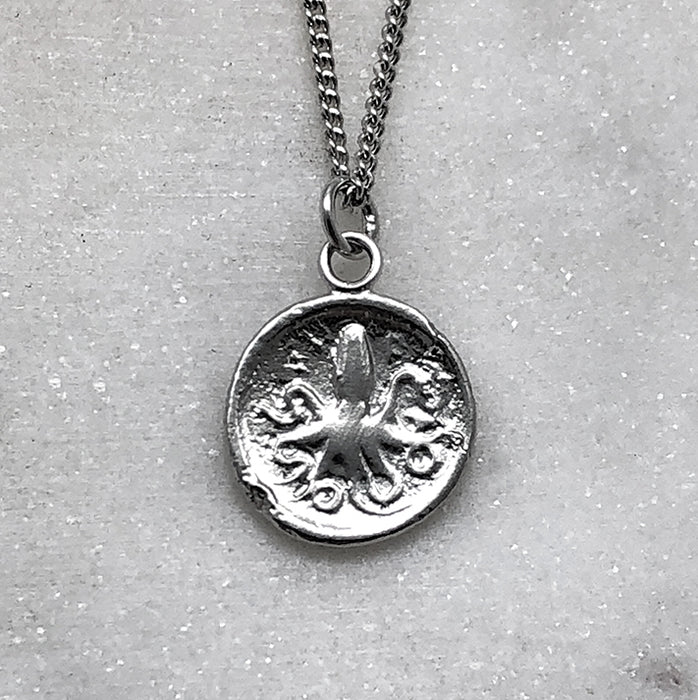 Silver Octopus Coin Necklace