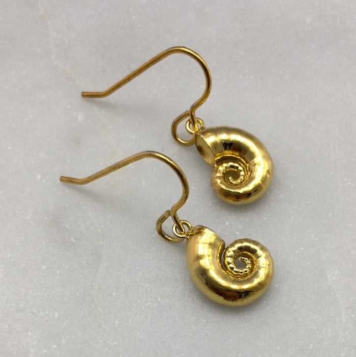 Tiny Gold Spirula Shell Earrings