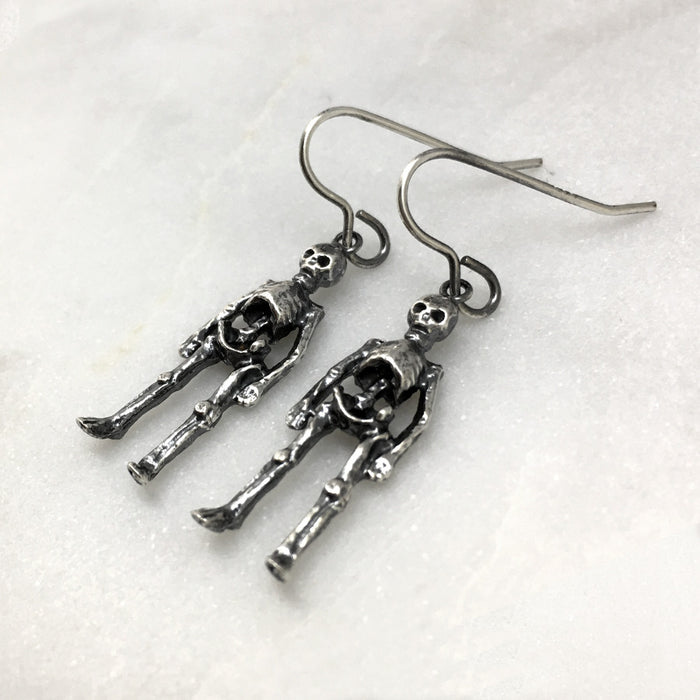 Silver Skeleton Hook Earrings