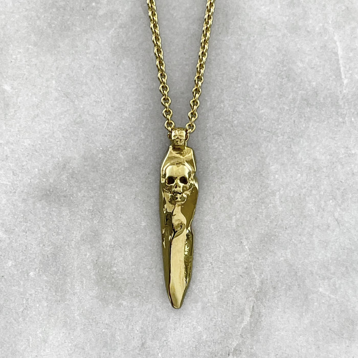 Skull Shard Necklace, Gold Necklace, Macabre Jewelry, Mourning Jewelry, Memento Mori