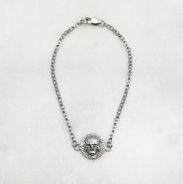 Memento Mori Silver Skull Disc Bracelet