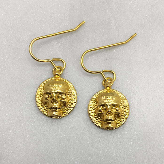 Memento Mori Gold Skull Disc Earrings