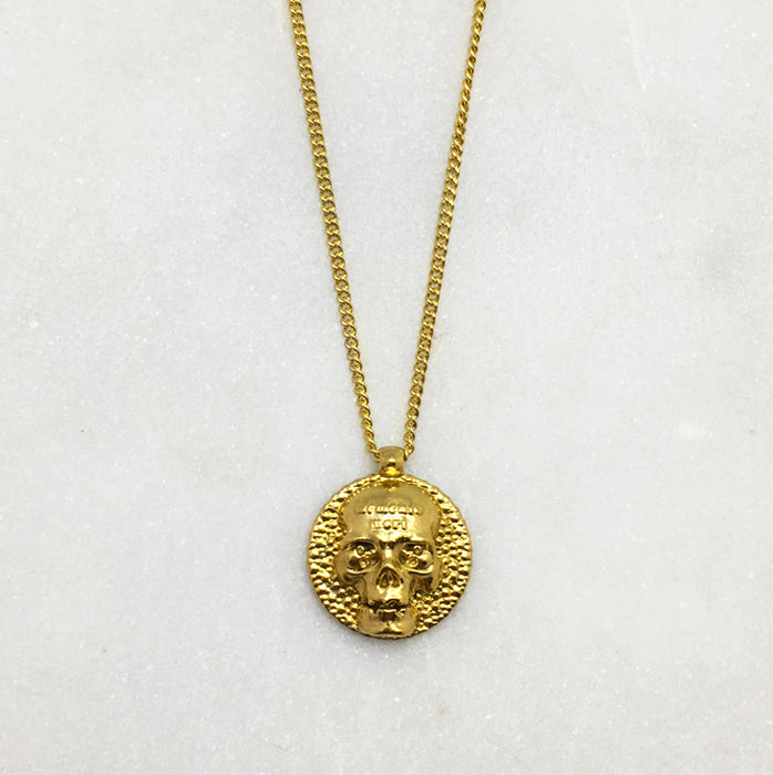 Memento Mori Gold Skull Disc Necklace