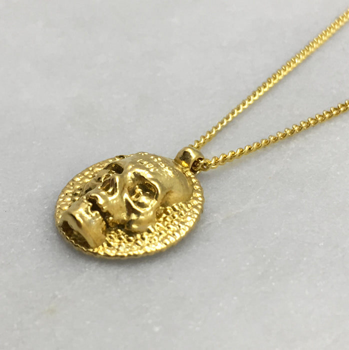 Memento Mori Gold Skull Disc Necklace
