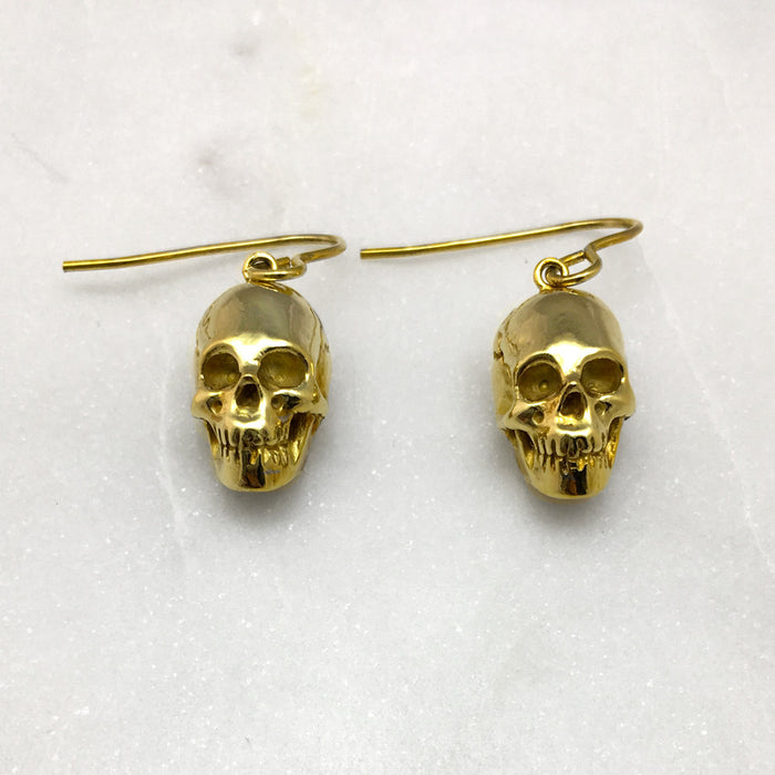 Gold Skull Hook Earrings