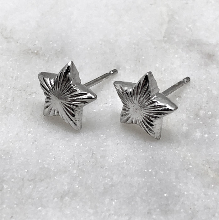 Silver Engraved Star Studs