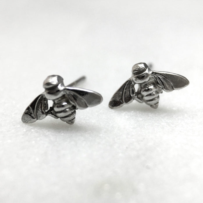 Tiny Silver Bee Studs
