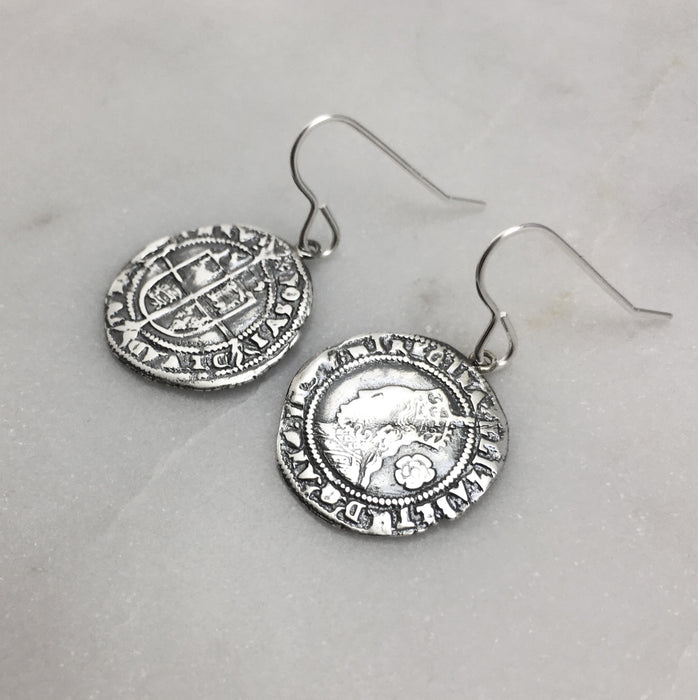 Silver Tudor Coin Earrings