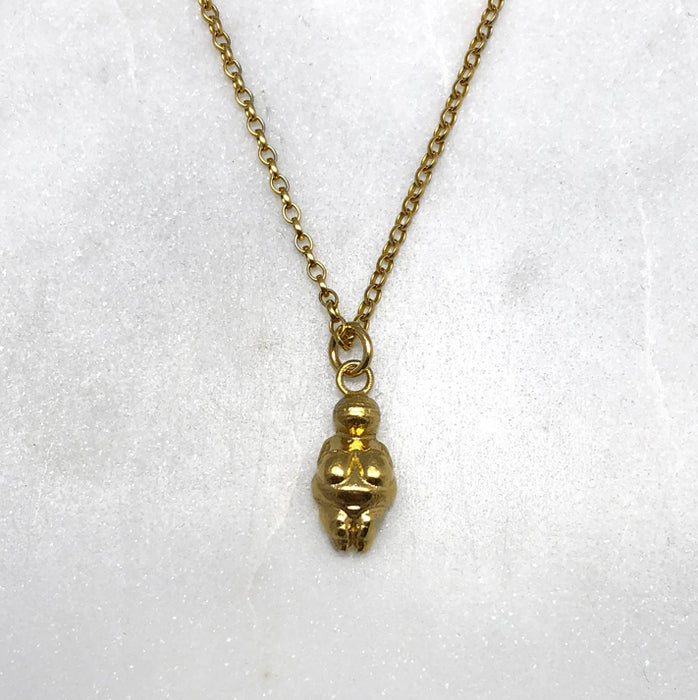 Venus Of Willendorf Necklace, Gold Necklace, Mother Goddess, Fertility Symbol