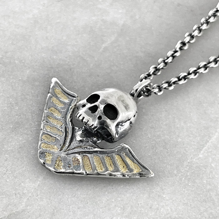 Victory Skull Pendant, Silver Necklace, Macabre Jewelry, Mourning Jewelry, Memento Mori, Winged Victory