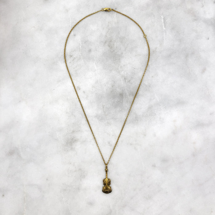 Gold Engraved Violin Necklace