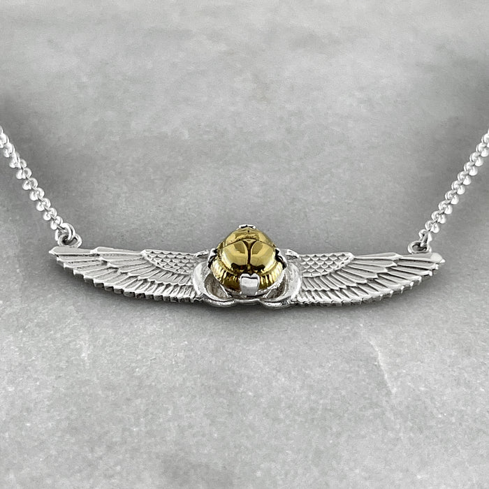 Small Winged Gold Scarab Beetle Necklace