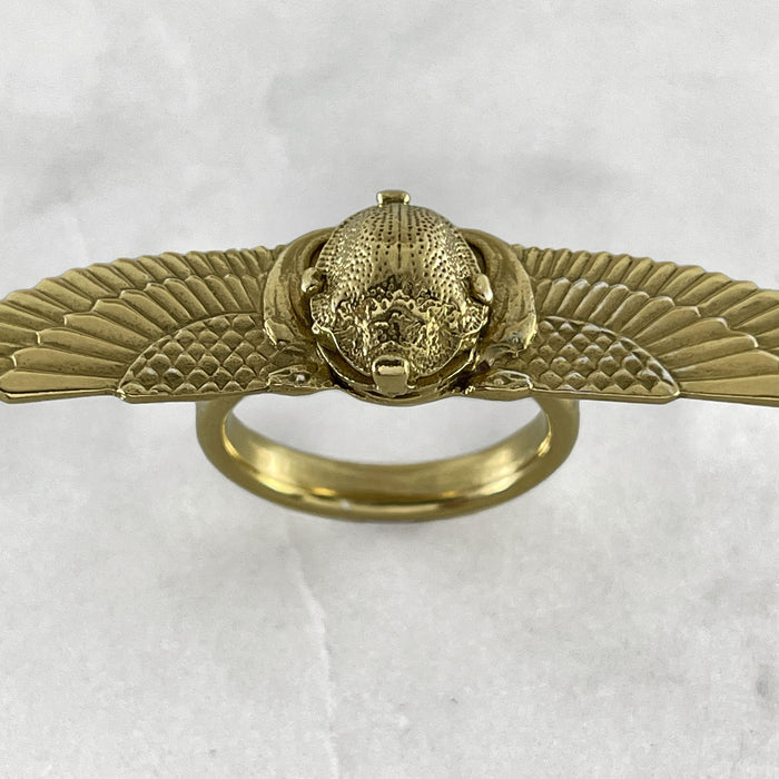 Winged Golden Scarab Ring