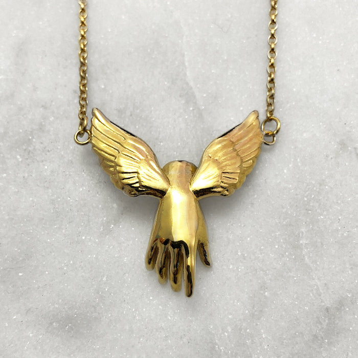 Guardian Angel Winged Hand Gold Necklace