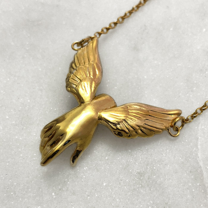 Guardian Angel Winged Hand Gold Necklace