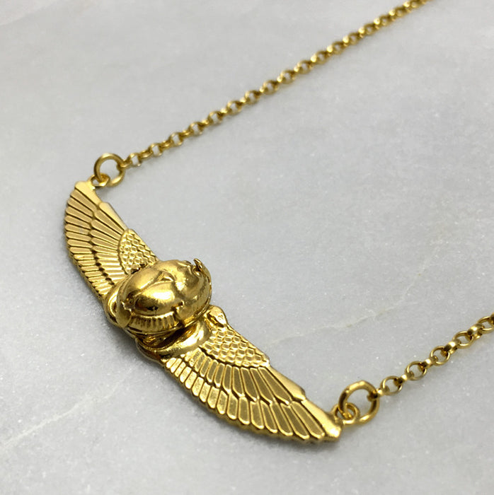 Small Gold Winged Scarab Beetle Necklace