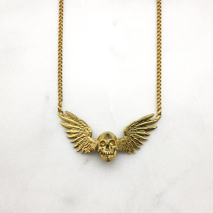 Gold Winged Skull Necklace